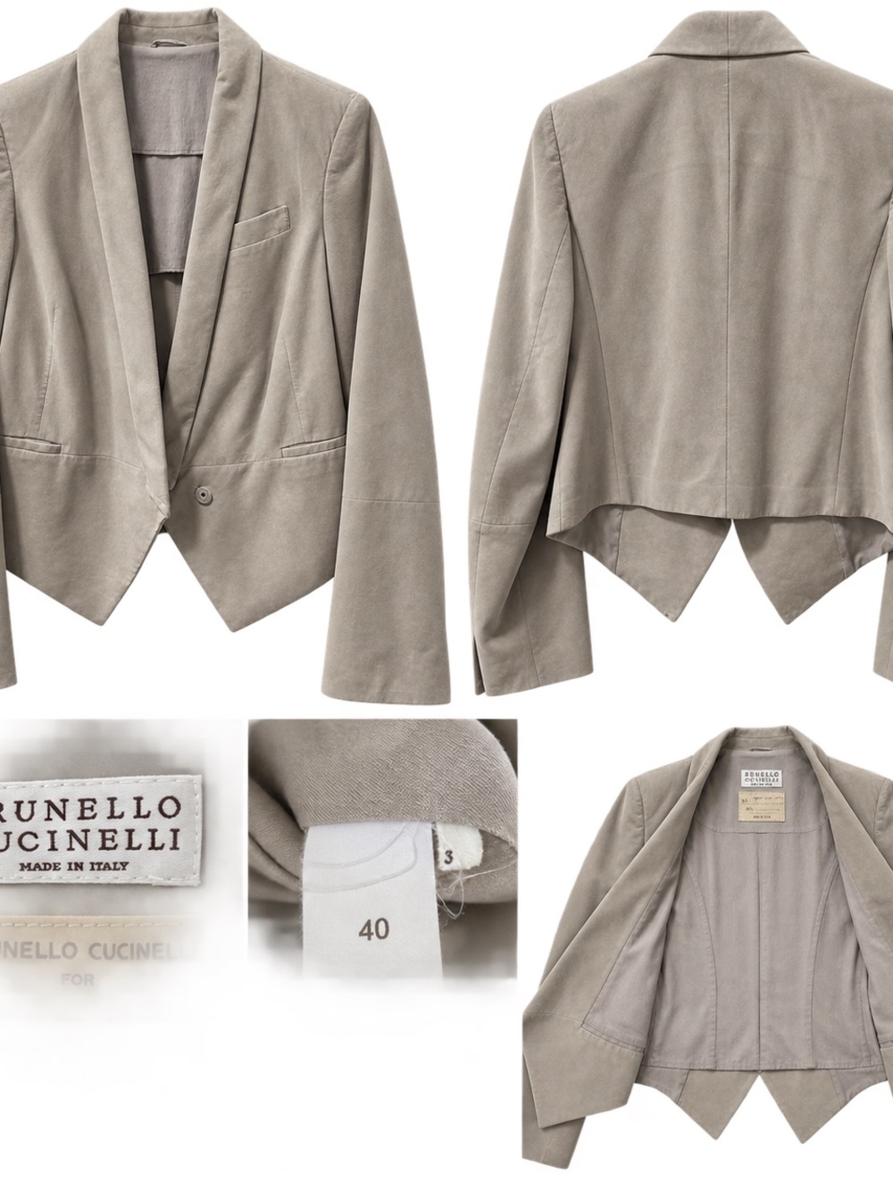 Brunello Cucinelli Made in Italy Suede Leather Blazer Jacket Taupe IT 40